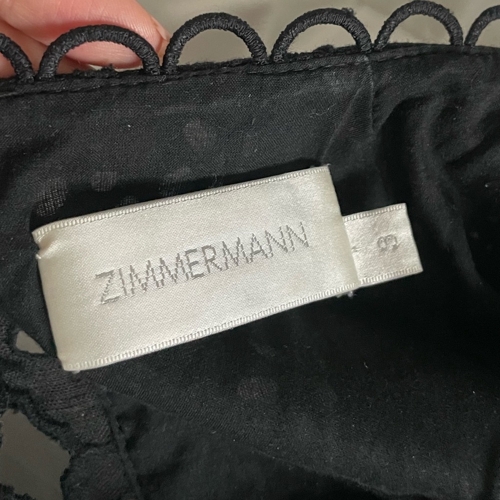 Zimmerman| Linen Dress Black eyelet long sleeve mini dress size 3/Large - Picture 3 of 4